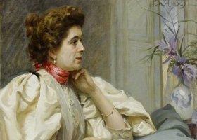 Portrait d'une dame avec un foulard rouge