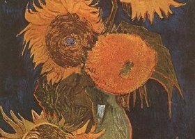 Vase avec cinq tournesols 