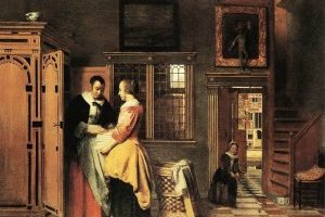 Intérieur avec deux femmes près d'une armoire à linge